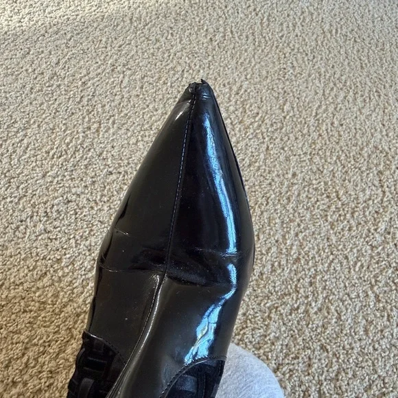 Vintage Versace Black Textured & Patent Heeled Boots Size 39 - Picture 4 of 7